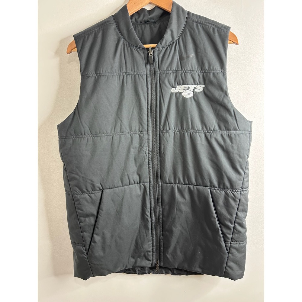 Nike Mens New York Jets NFL Puffer Vest‎ Black Full Zip Reversible Quilted Sz M